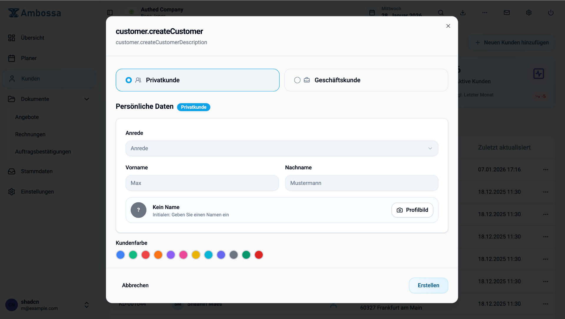 Kunden Dashboard