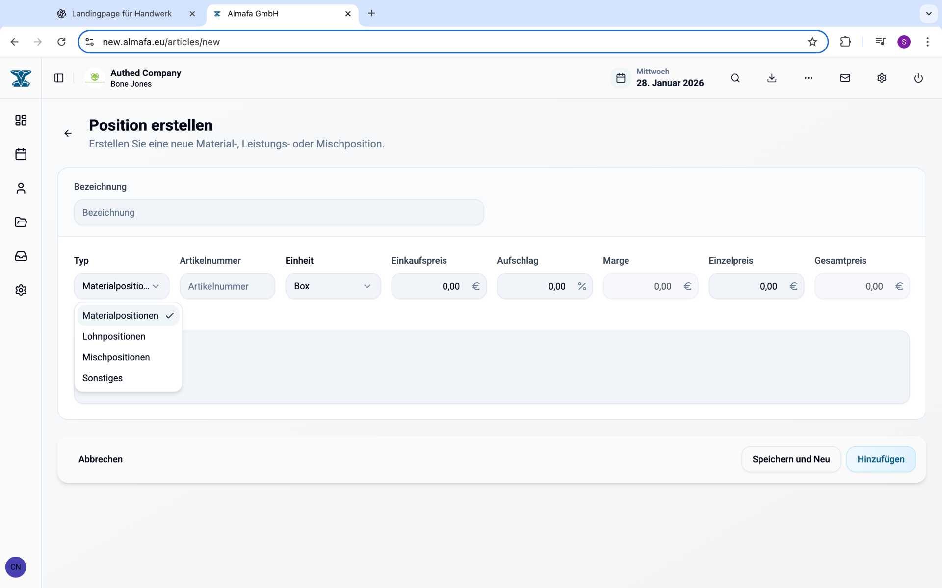 Stammdaten Dashboard